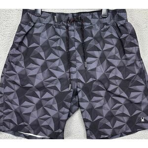 Spyder Swim Trunks Mens 2XL‎ Gray Geometric Mesh Lined Drawstrings Board Shorts